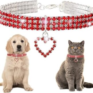 Taozoey Bling Rhinestone Pet Collars, Bling Rhinestone Lead Collar, Dog Collar Crystal Glitter, Rhinestone Cat Collar Necklace, Adjustable Crystal Cat Collar, Elastic Pet Necklace (L, Red)