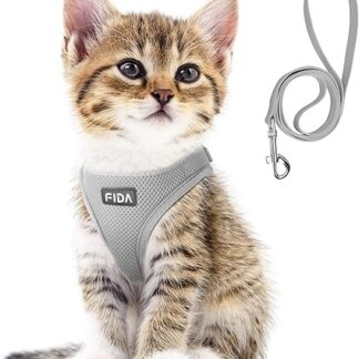 Fida Cat Harness and Lead Set for Walks with Kittens and Puppies, Escape Proof Kitten Harness with Breathable Reflective Step-In Design for Kittens and Puppies. (XXXS, Grey)