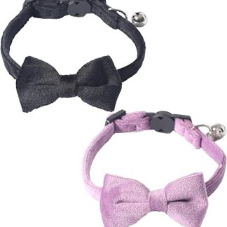 LejeMaek 2Pcs Cat Collar, 2 Colors Cat Collar with Bells and Bow Tie Soft Comfortable Kitten Collars Safety Buckle Breakaway Cat Collars Cat Bow Tie