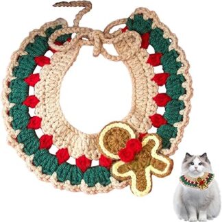 Christmas Cat Collars, Handmade Kitten Collar, Crochet Woolen Pet Bib, Adjustable Cat Scarf, Christmas Pet Scarf, Hand-Woven Cat Collar, Woolen Kitten Collar,