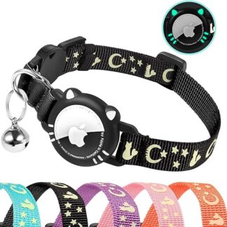 AgoumLux Airtag Cat Collar, Cat Holder Compatible with Apple Air Tag, Reflective Cat Collar with Bell, GPS Tracker Collar for Cats, Black, S (23-33 cm)