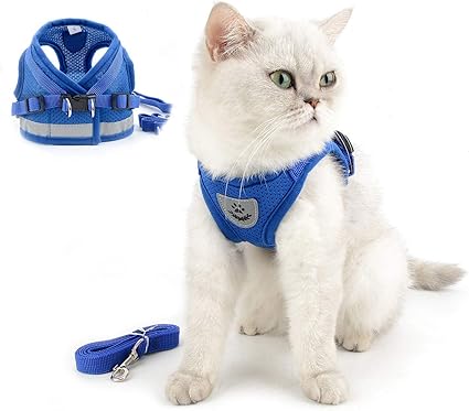 SELMAI Cat Lead with Harness for Cats Baby Reflective Soft Mesh Breathable Safety Harnesses for Dogs No Pull Padded Vest Harness Small Dogs Puppies Chihuahua Blue M
