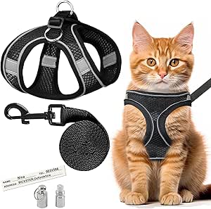 Cat Harness with Lead, Escape Proof, Cat Harness, Escape Proof, Cat Harness with Lead, Cat Lead, for Kittens Weighing 8.8 - 14.3 lbs (S, Black)