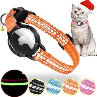Airtag Cat Collar - Integrated Cat Collar Airtag Waterproof, Reflective Cat Collar with Breakable Safety Buckle & Elastic Elastic Band for Kittens Small Dogs (Orange S)
