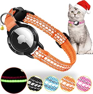 Airtag Cat Collar - Integrated Cat Collar Airtag Waterproof, Reflective Cat Collar with Breakable Safety Buckle & Elastic Elastic Band for Kittens Small Dog (Orange XS)