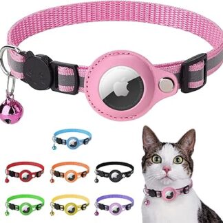 LZXLXS Airtag Cat Collar, Airtag Cat Collar Compatible with Apple Airtag, Reflective Kitten Collar with Holder and Bell for Girls Boys Cats, Pink