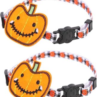 minkissy 2Pcs halloween cat collar festival dog collar halloween pumpkin cat collars halloween collar decoration bell cat collars halloween kitten collar cats and dogs polyester necklace