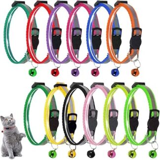 LATRAT Pack of 12 Reflective Cat Collar with Safety Clasp Cat Collar with Bell 12 Colours Pet Accessories for All House Cats