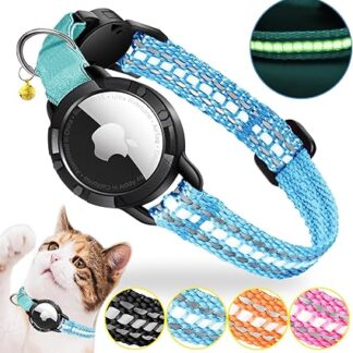 Airtag Cat Collar - Integrated Cat Collar Airtag Waterproof, Reflective Cat Collar with Breakable Safety Buckle & Elastic Elastic Band for Kittens Small Dogs (Blue S)