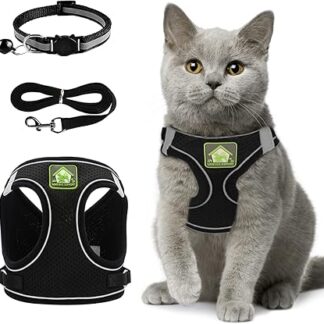 Cat Collar Harness and Leash Escape Proof Adjustable Leash Vest Set for Ferret Puppy Rabbit Kitten Leash and Harness Set with Reflective Strip Breathable Soft