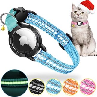 Airtag Cat Collar - Integrated Cat Collar Airtag Waterproof, Reflective Cat Collar with Breakable Safety Buckle & Elastic Elastic Band for Kittens Small Dogs (Blue XS)