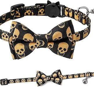 EGATHER Cat Collar with Bell, Cat Safety Collar with Elastic Band, Kitten Collar for Cat with Bell, Adjustable 7.8-10.2 Inch (Skull)