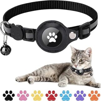 Boloshine Airtag Cat Collar, Reflective GPS Tracker, Cat Collars with AirTag Holder and Bell, Lightweight Cat Collar Compatible with Apple Airtag for Kittens, Puppies (Black)