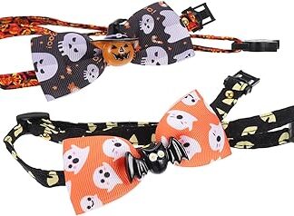 BESPORTBLE 2St Haustierhalsband Kitten Halsband katzenbedarf Cat Collar with Bowtie Haustier-Kätzchen-Krawatten Haustier Hals Bogen Pet-Festival-Kragen Halloween-Kätzchen-Kragen Polyester