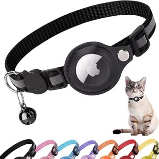 Croc-Cat Cat Collar Compatible with Apple AirTag, Anti-Choking Carabiner with Safety Clasp, Bell & Light Strip, Collar Sold Individually : GPS Air Tag Not Included