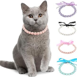 Ranphy Pet Pearl Necklace for Small Dogs and Cats Adjustable Pet Fancy Pearls Jewellery Bling Rhinestones Collar with Bowtie Chihuahua York Girl Clothing Wedding Dress Accessories, Pink, M