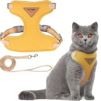 Cat Harness, Adjustable Cat Harness, Escape Proof, Cat Harness with Lead, Escape Proof, Premium Puppy Harness with Soft, for Small Animals, Adjustable Chest Harness, Yellow, XS