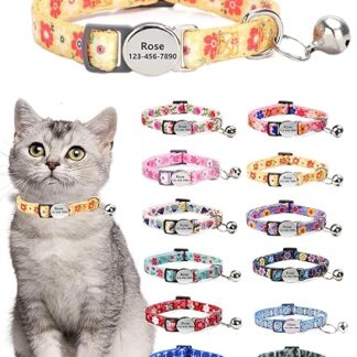 Moonpet Personalised Cat Collar with Name and Phone Number, Cat Collar with Safety Clasp and Bell 12 Colours