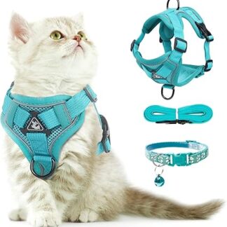 FINEASY Cat Harness with Lead, Escape Proof and Cat Collar, Adjustable Cat Lead with Harness, Harness Set, Cat Harness, Soft Harness for Cats, Kittens, Dogs, Chest Harness (Green, S)