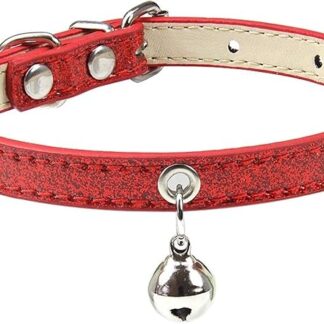 Leather Cat Collar with Bark Safety Puppy Kitten Collar for Cat Pet Products Strong (Colour: Red Cat Collar, Size: S.)