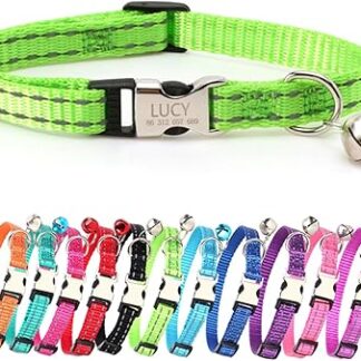 Custom Cat Collar with Bell, Laser Engraving Night Reflective Nylon Cat Rope, Cute Cat, Small Fragmented Flower Collar, Anti Loss Pet Cat Collar