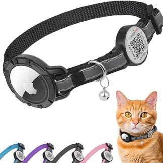 Airtag Cat Collar with QR Code Nameplate, Reflective Cat Collar, Airtag Holder with Bell, Personalized, Ultra Durable, Adjustable, Quick Release, Fits Small and