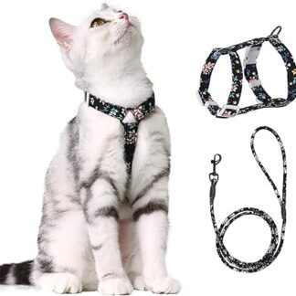 PETTOM Floral Pattern Cat Harness with Lead, Cat Lead with Harness for Cats with Round Lanyard, Escape Proof, Adjustable Chest Strap, Suitable for Small and Medium Cats