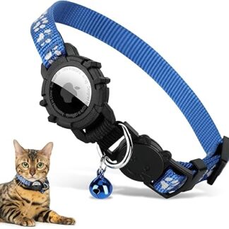 PETTOM Airtag Cat Collar, Integrated Airtag Collar Cat with Quick Release for Adults Cats, Adjustable Collar with AirTag Holder and Bell (25-38 cm, Blue)
