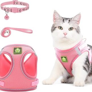 NeuWee Cat Harness with Lead, Escape Proof, Cat Harness Lead Set with Cat Collar, Cat Lead with Harness for Cats, Adjustable Cat Harness for Puppies, Small Dogs, Large Cats (M, Pink)
