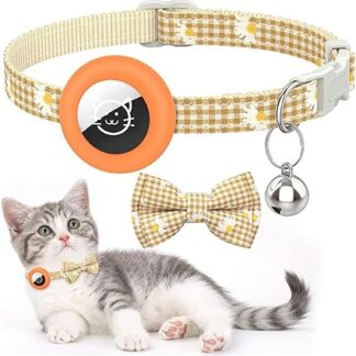 Cat Collar with Bell for AirTag (without Airtag) - Anti-Lost Cat Tracker Collar with Adjustable Holder and Integrated Bell, Lightweight Tracker Cat Collars for Girls Boys Cats (Orange)
