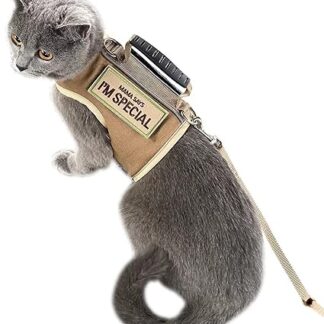 Tactical Cat Harness and Leash for Walking Escape Proof Adjustable Cat Walking Jackets Padded Stylish Cat Vest Khaki Large