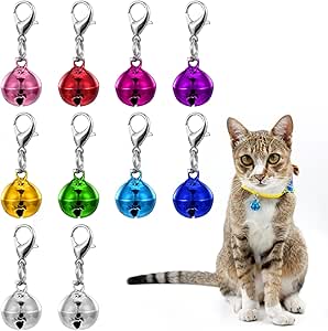 Pack of 10 Cat Collar Bell, Cat Bell Pet Small Bells with Clasps, Colourful Collar Bells for Cats Dogs, Pet Collar Accessories, Cat Dog Collar Bells
