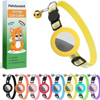Airtag Cat Collar, Airtag Cat Collar with Bell and Safety Clasp in 3/8 Inch Width, Reflective Collar with Waterproof Airtag Holder (Blue)