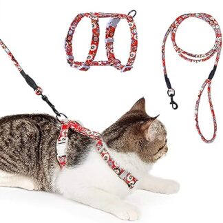 HAPPY HACHI Adjustable Cat Harness, Nylon Strap, Safe, Durable with Lead, Escape Harness and Set for Kittens, Rabbits, Ferrets and Small Pet Animals (M, Red)