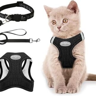 Muecleao Cat Harness, Adjustable Cat Harness with Lead for Cats, Soft Harness Cat Collar, Cat Harness, Escape Proof, Adjustable Cat Vest for Cats (Black, XXS)