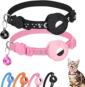 Morbuutii AirTag Cat Collar, Breakaway Kitten Collar with Apple Airtag Holder, Reflective Kitten Collar with Bell and Airtag Case for Girls Boys Cats Cute Pattern and
