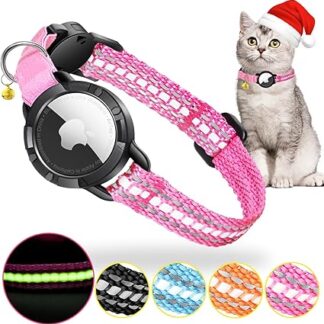 Airtag Cat Collar - Integrated Cat Collar Airtag Waterproof, Reflective Cat Collar with Breakable Safety Buckle & Elastic Elastic Band for Kittens Small Dog (Pink S)