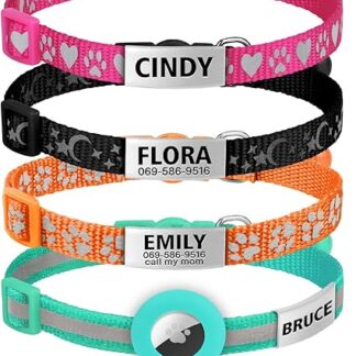 TagME Personalised Cat Collar with Name and Phone Number, Cat Collar with Safety Clasp and Bell