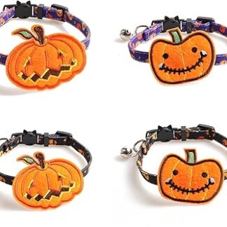 4 Pack Cat Collars with Bell Adjustable Safety Halloween Puppy Collar Pumpkin Decor for Kitten Cat Small Dog (4 Pack)