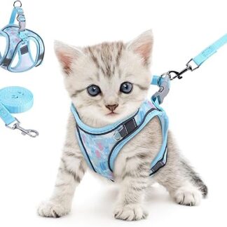 Brifit Cat Harness, Cat Harness Set, Escape Proof with Reflective Strips, Adjustable Cat Harness with Lead 150 cm, Cat Harness for Small Kittens Dogs [Blue XXS] for 4.41-6.61 lb Pet