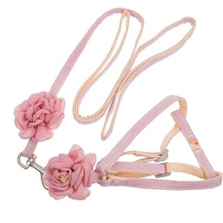 Generisch Leinen Geschirr Kleine Hundeweste Hundehalsband Klein Kätzchenleine Gehleine Leine Für Welpen Neckholder-Tanktop Blumen-katzenhalsband Einstellbar Stoff Rosa