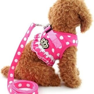 SELMAI Ladies Polka Dot Small Dog Vest Harness Leash Set Mesh Padded Puppy Cat Girls Lead Pink Medium