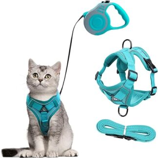 Cat Harness and Cat Lead Set, Automatic Retractable Dog Lead with Harness for Cats, Escape Proof Cat Lead, Cat Harness Set with Lead for Cats Kittens Dogs