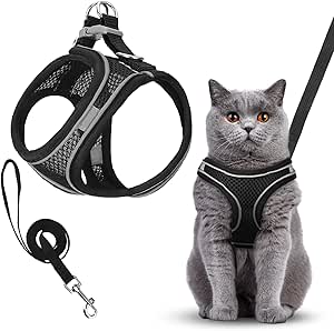Breathable Cat Harness Set, Dogs Escape Proof Reflective Harness, Permanently Adjustable Cat Harness with Lead, Breathable Puppy Harness for Outdoor Walks (XXS)