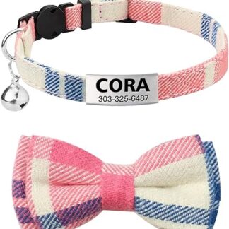 TagME Cat Collars with Name and Phone Number On, Kitten Collar with Safety Clasp and Bell, Pink, Pack of 1