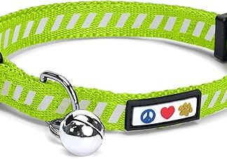 Pawtitas Reflective Traffic Cat Collar for Pets with Safety Buckle and Bell
