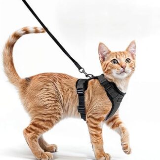 Comfortable cat harness with lead, breathable air mesh, suitable for neck circumference 21-28 cm, chest circumference 34-41 cm, easy to put on and take off, perfect for walks with your cat