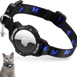 Cat Collar Airtag, Kitten Collar with Apple Airtag Case, Adjustable Airtag Collar Cat with Safety Clasp and Elastic (Blue, 23-33 cm)
