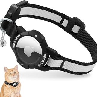 Luminous Airtag Cat Collar, Kitten Collar with Apple Airtag Case, Adjustable Airtag Collar Cat with Safety Clasp and Elastic (Black, Kitten 18-26 cm)