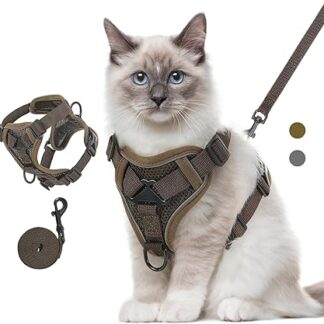 VavoPaw Cat Harness with Lead, Escape Proof, Adjustable Cat Chest Harness with Reflective Stripes & Breathable Mesh, Soft Pet Harness for Cats, Kittens, Puppies, M Coffee